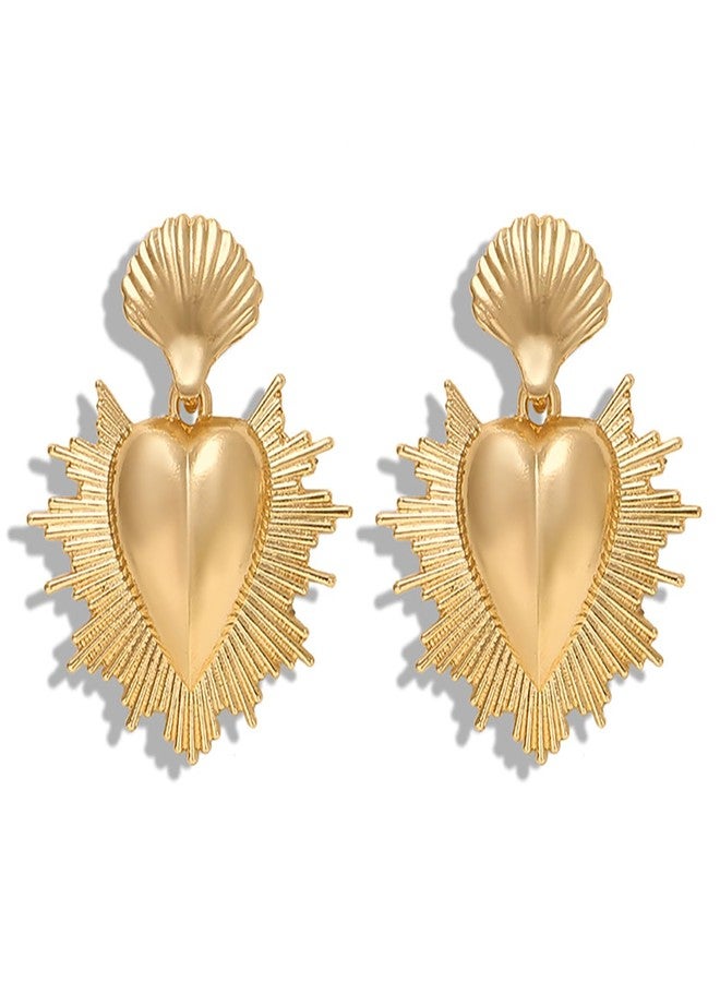 Aktully Heart Drop Earrings for Women Chunky 18K Gold Plated Heart Statement Dangle Earrings Dainty Boho Shell Earrings Gold Statement Earrings Trendy Jewelry for Women(Gold) - Image 1